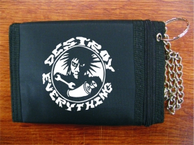 Destroy Everything - pevná  textilná peňaženka s retiazkou a karabínkou, tlačené logo